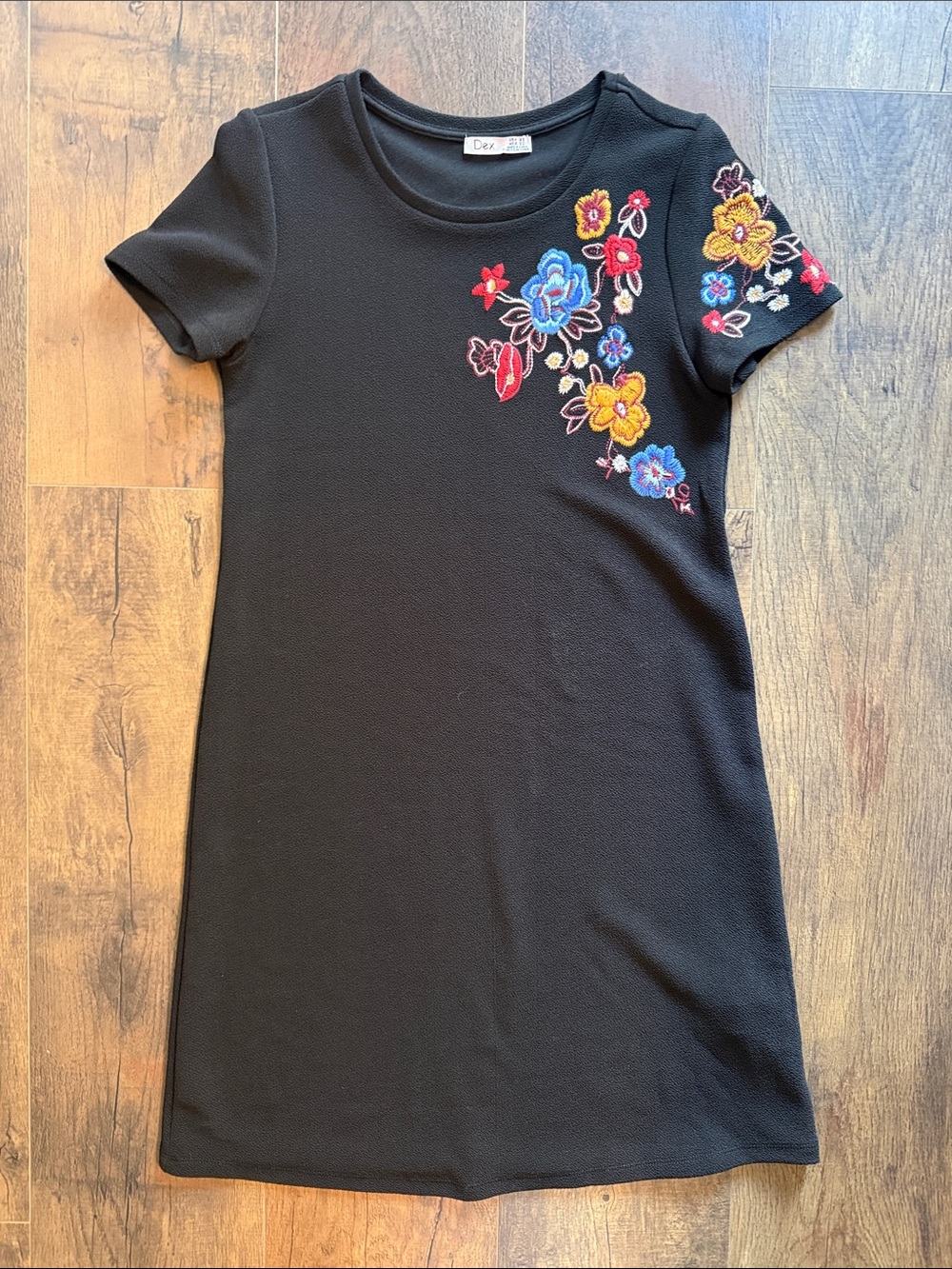 Dex Black Midi Dress with Multicolor Floral Embroidery